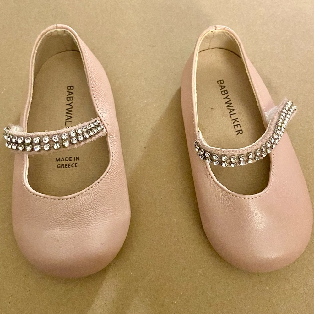 BabyWalker pink crystal-embellished ballerina shoes.